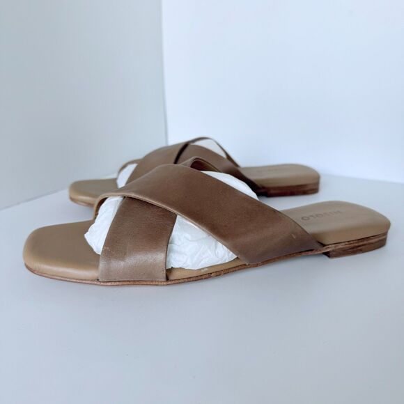 EUC WORN ONCE Nisolo Catalina Slide Cross Strap Sandal in Almond Tan Size 8.5 - Picture 10 of 16